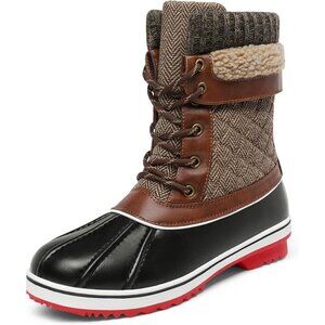 Women’s Brown Winter Snow Boots Mid Calf Waterproof Warm Outdoor Shoes